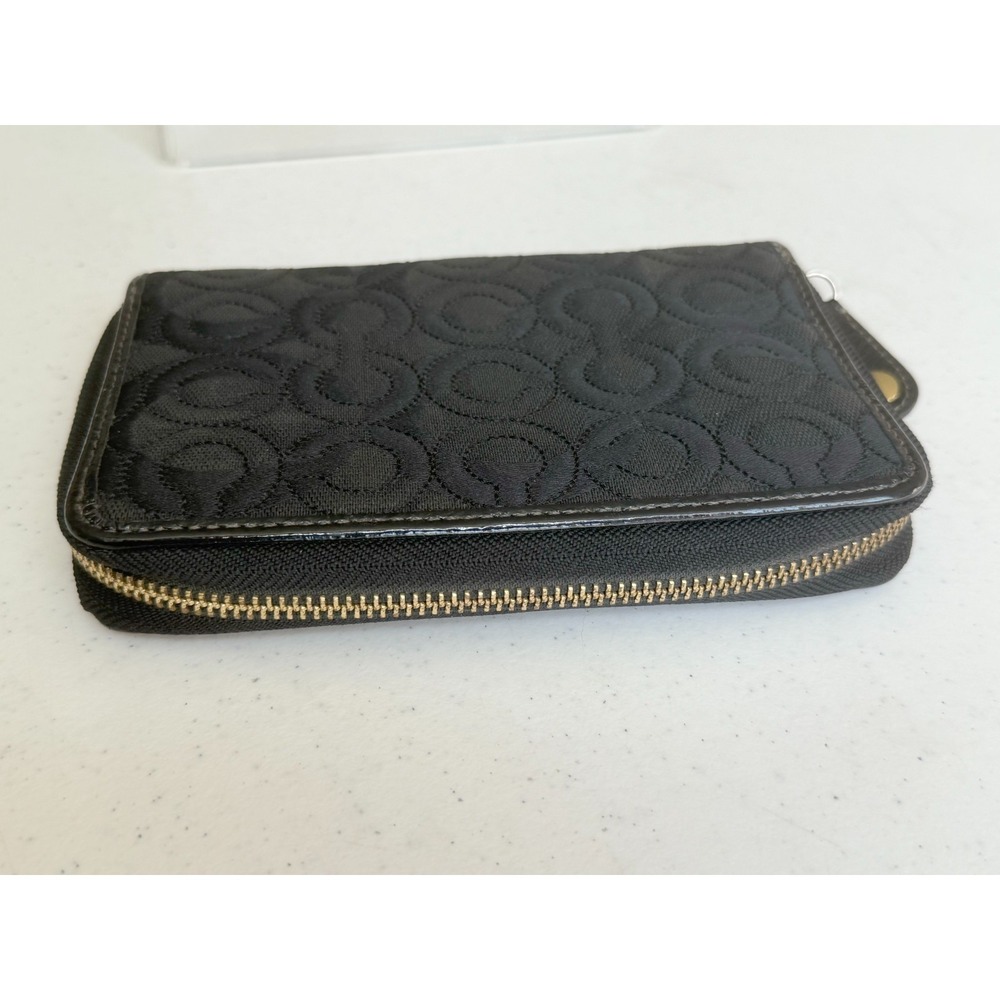 Vintage Coach Signature Stitch Black Op Art Stitched Wallet Card Holder - Picture 3 of 16